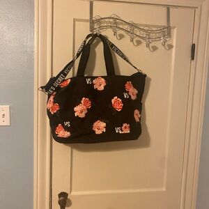 Victoria's Secret Black Tote with Pink Floral Print